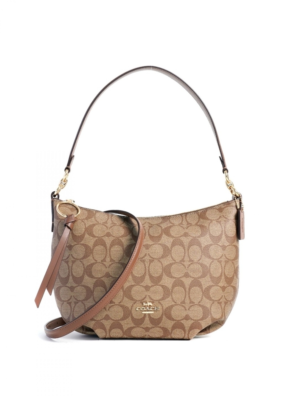 Coach Signature Canvas Hobo in Tan and Brown with Gold Hardware